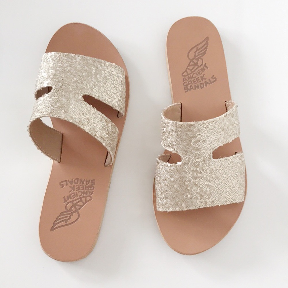Ancient Greek Sandals Apteros Gold Sequins 38